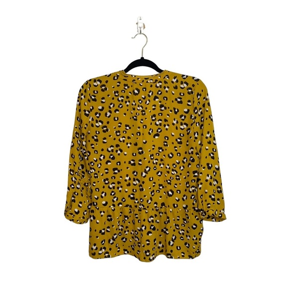 Zara Basic Mustard Yellow & Black Leopard Print Ruffle Blouse Medium Women’s - Picture 5 of 11